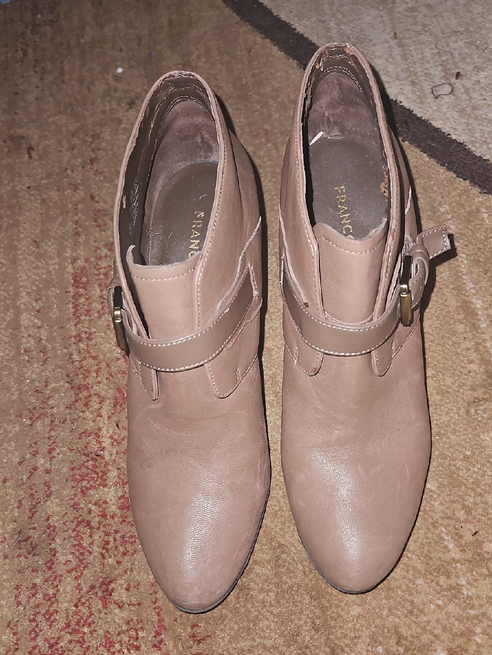 Franco Sarto Dusty Tan Leather Ankle Booties with Buckle Strap